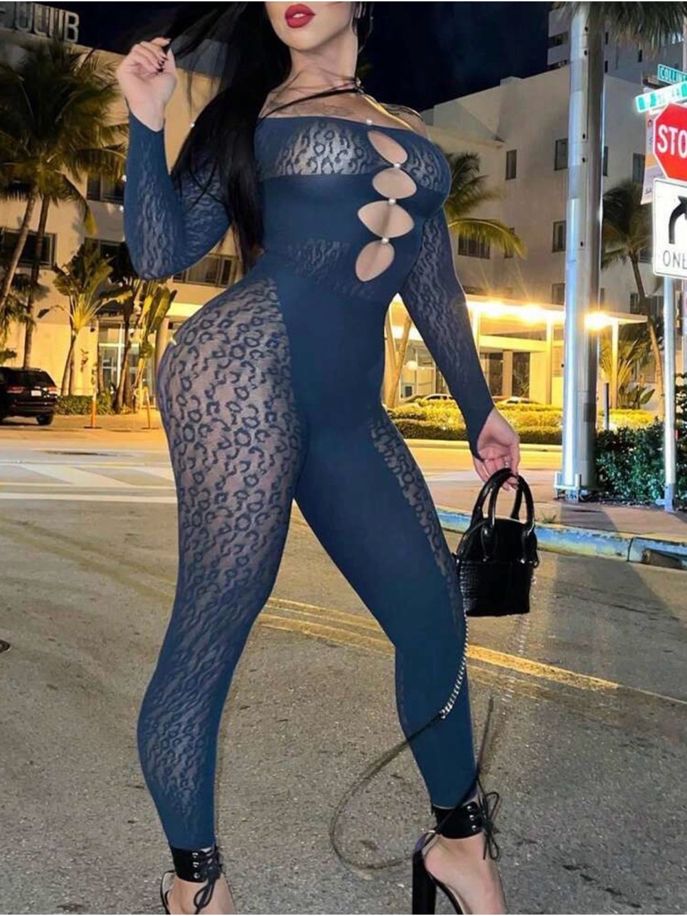 Women’s Navy Lace Cutout Jumpsuit